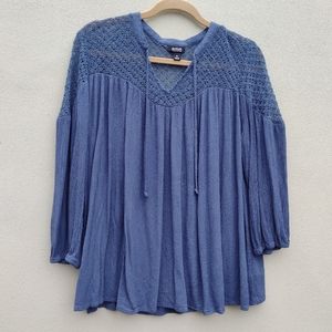 A.N.A. Boho Blue Half Sleeve Top in Size Extra Large XL